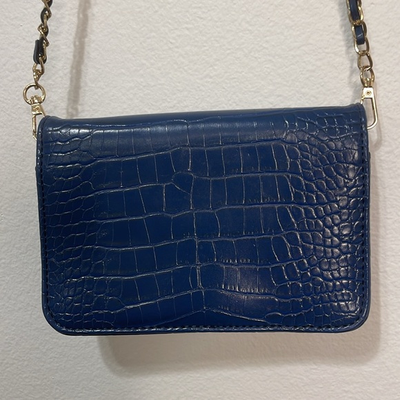 Bebe Blue Croc-Embossed Crossbody Bag 7.5x5x1.5  EUC - Picture 3 of 10